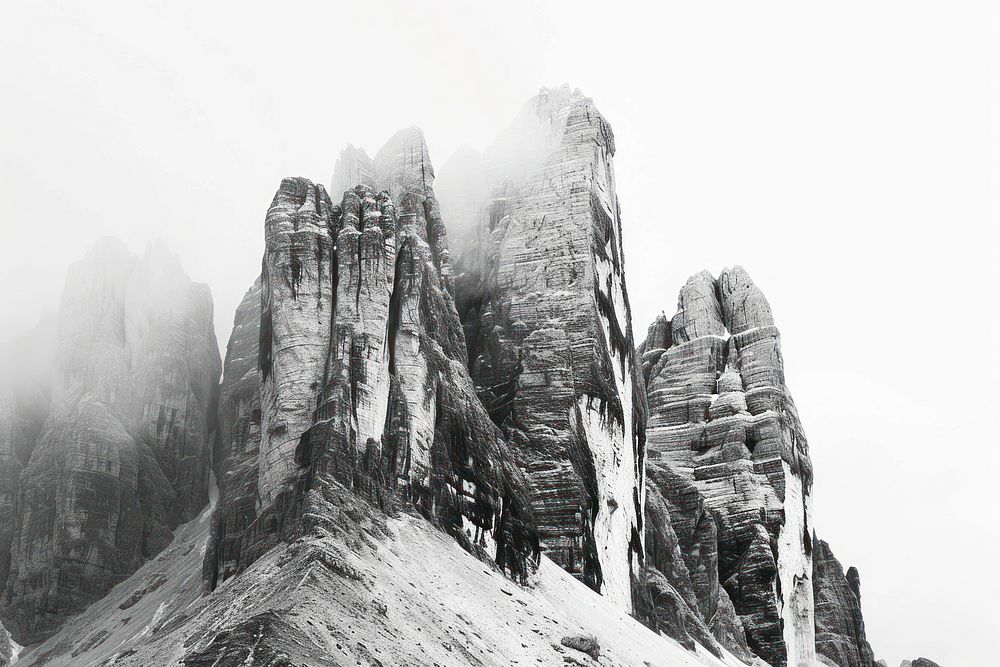 Dolomites mountain range landscape tranquility monochrome.