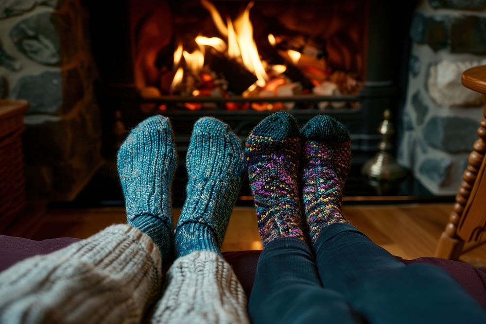 Christmas fireplace sock hearth wool.