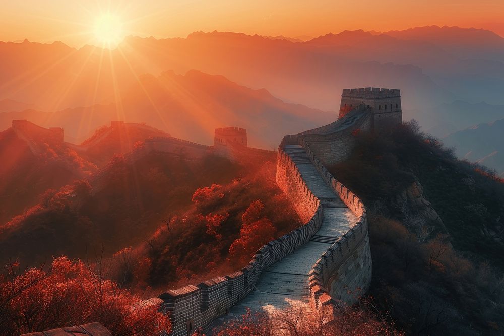 Great Wall of China landscape sunset wall.