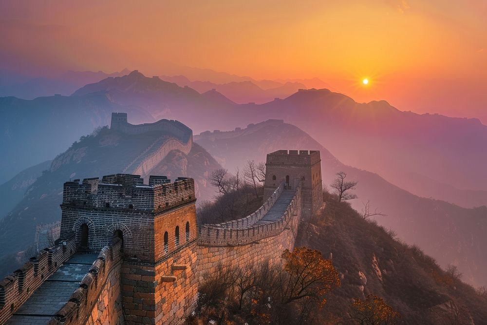 Great Wall of China landscape sunset wall.