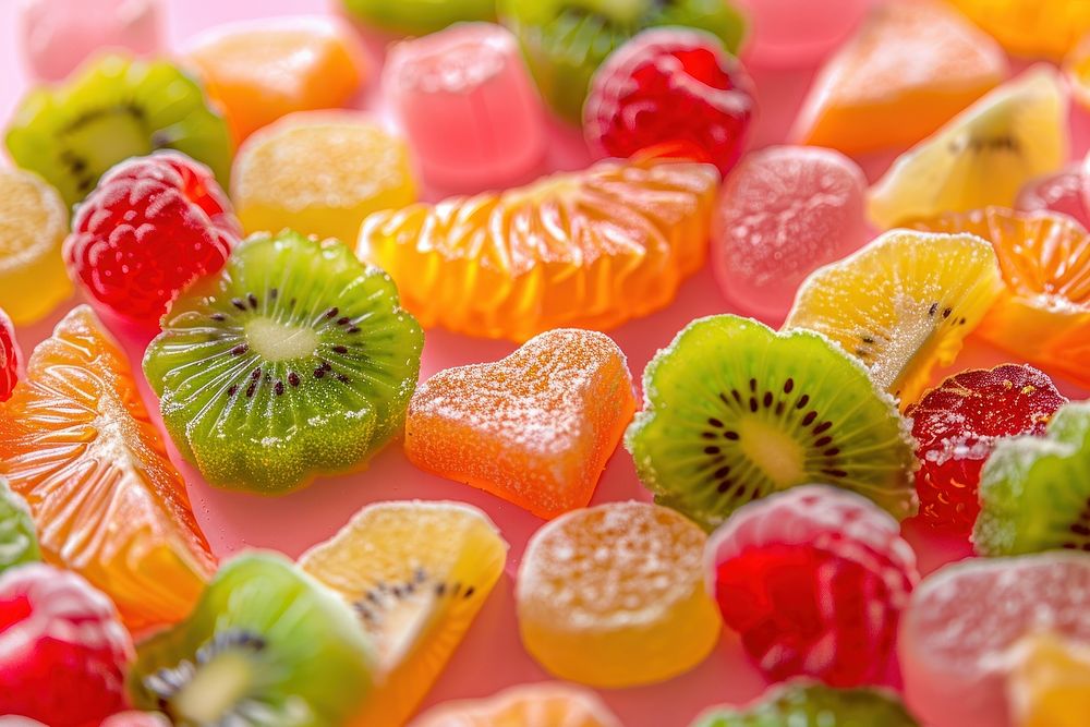 Mixed colorful fruit candy confectionery backgrounds food.