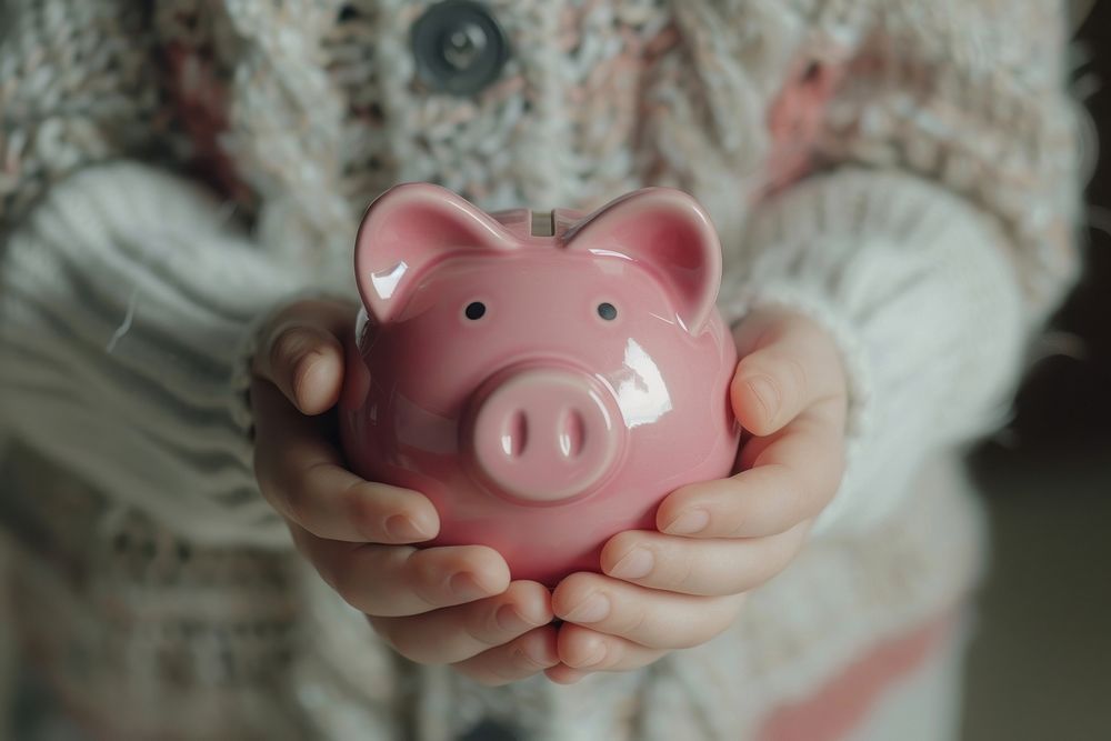 Person holding piggy bank representation investment currency.