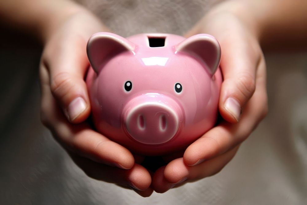 Person holding piggy bank person representation investment.