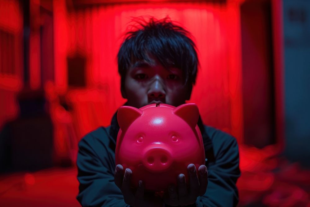 Person holding piggy bank person illuminated investment.