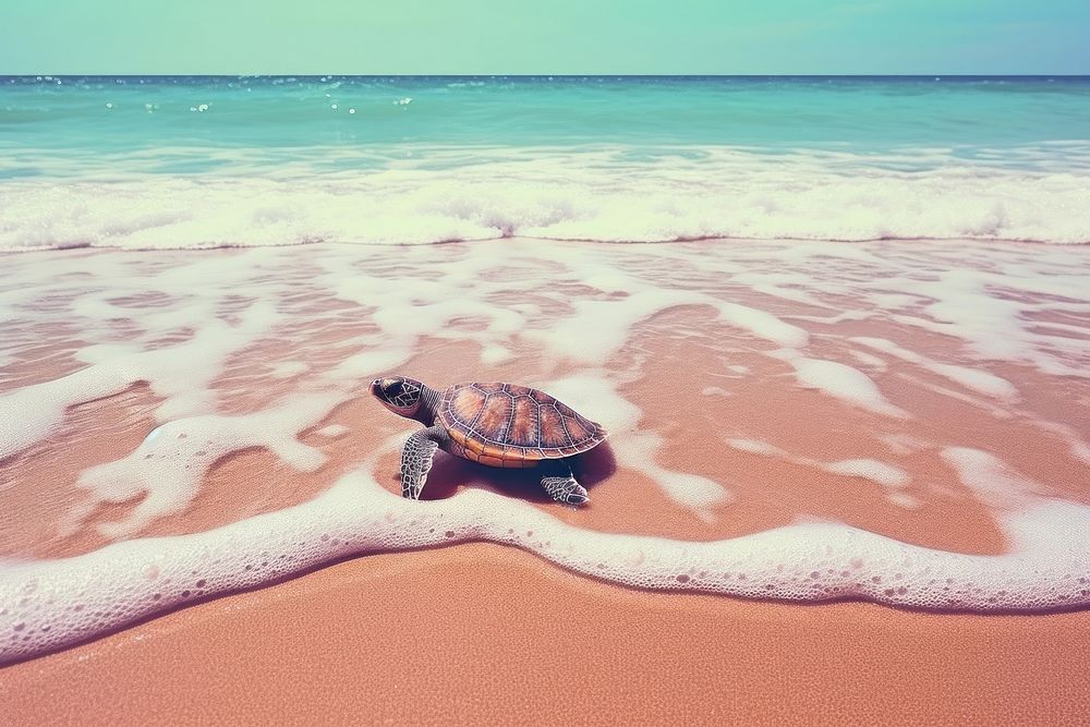 Sea turtle on beach pattern outdoors horizon reptile.