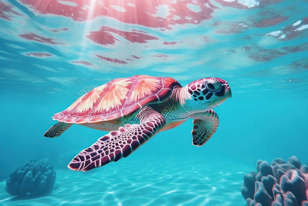 Sea turtle on water pattern underwater swimming outdoors.
