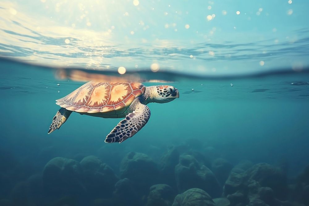 Sea turtle on water pattern underwater outdoors reptile.