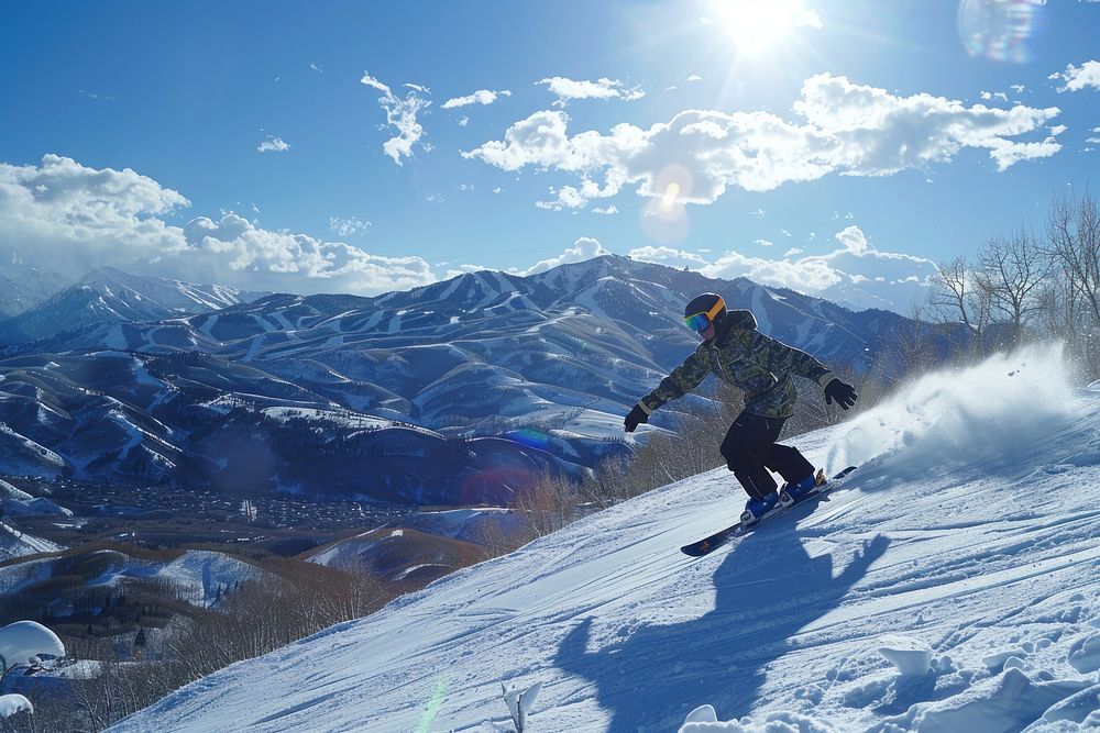Snowboarder at jump inhigh snow snowboarding recreation.