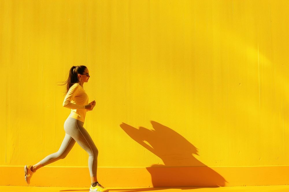 Sporty woman runner in silhouette running sports yellow.