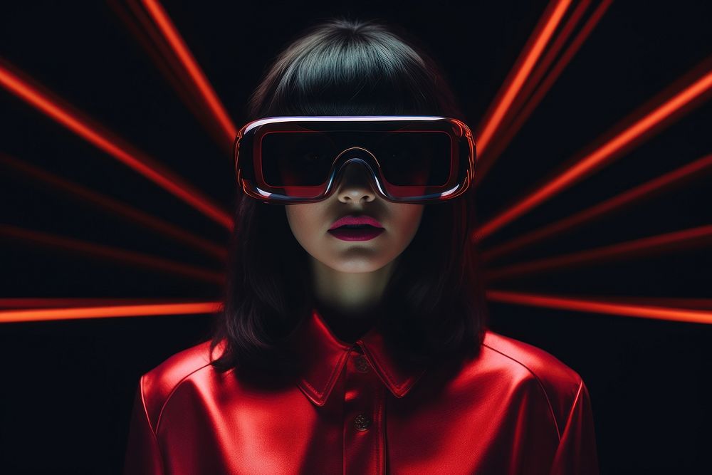 Woman wearing VR glasses light photography sunglasses.
