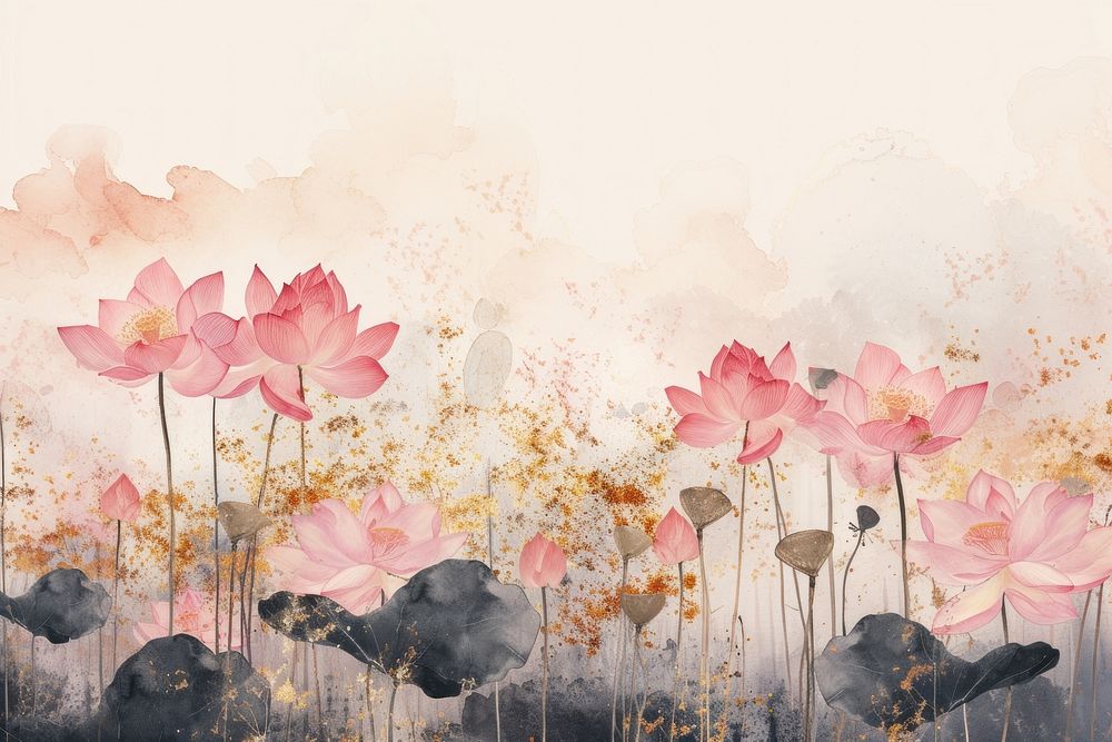 Pink lotus forest watercolor background painting backgrounds flower.