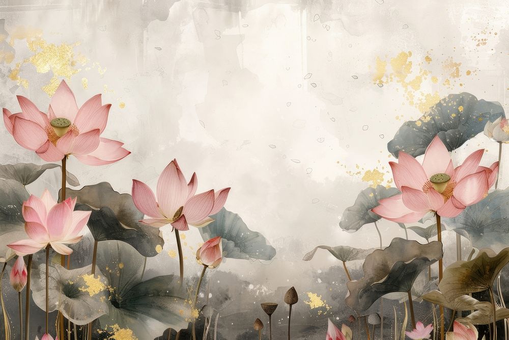 Pink lotus forest watercolor background backgrounds painting flower.