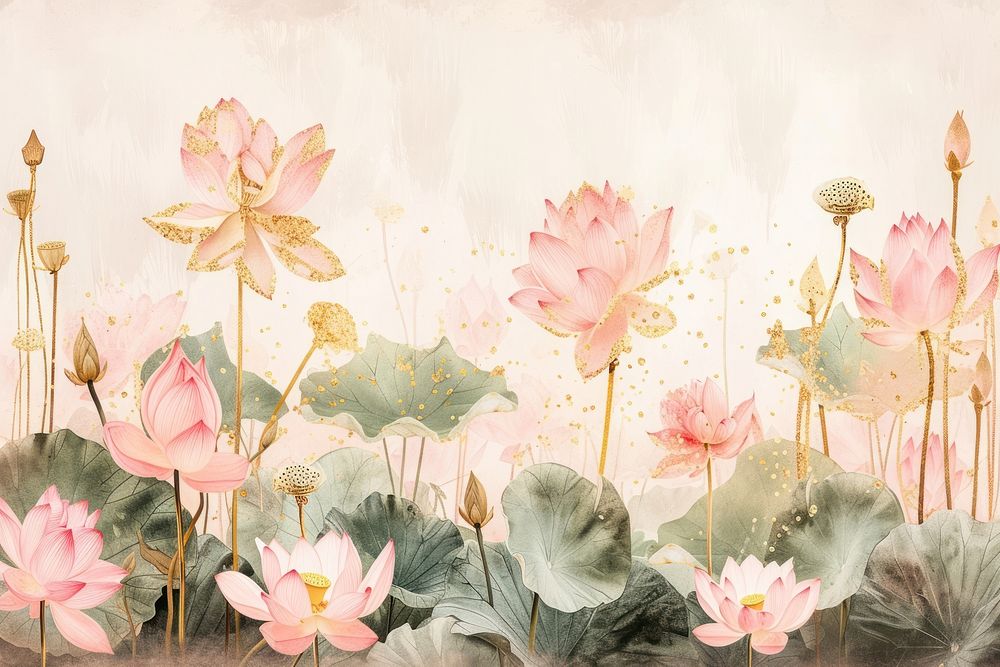Pink lotus forest watercolor background painting backgrounds flower.