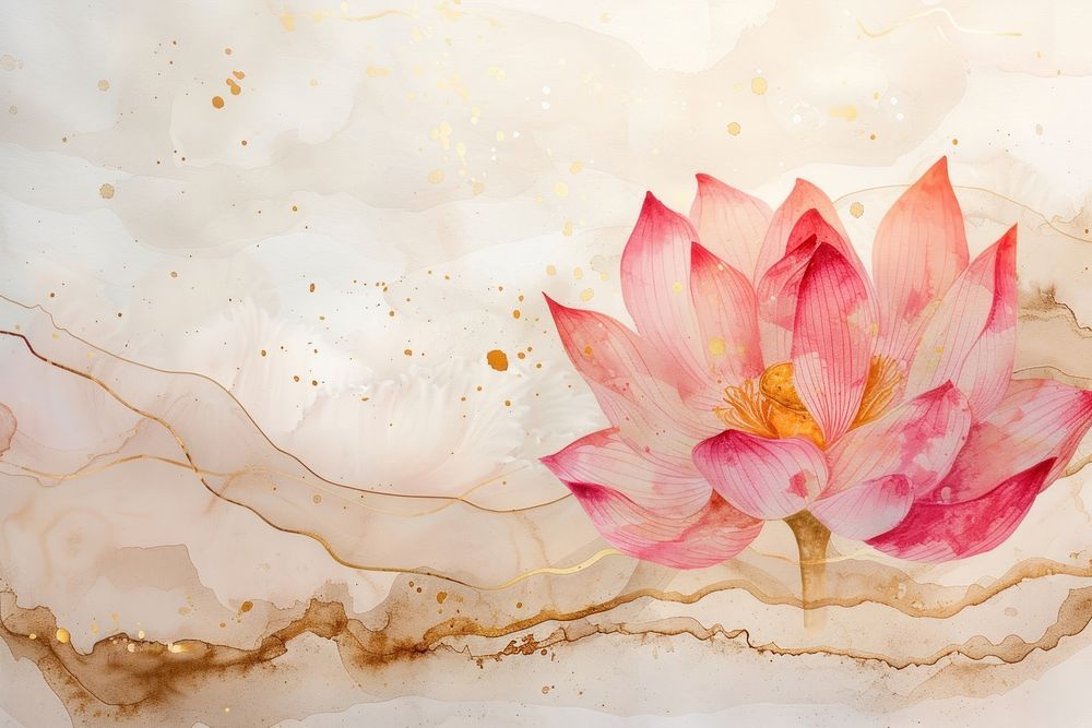 Pink lotus watercolor background painting flower petal.
