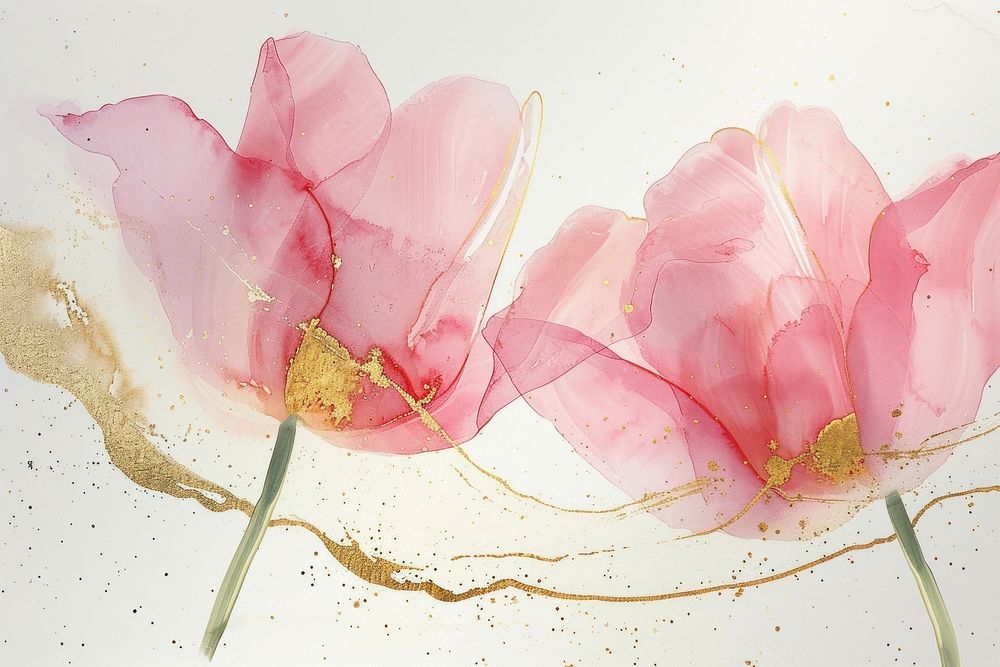 Pink tulip watercolor background painting flower petal.