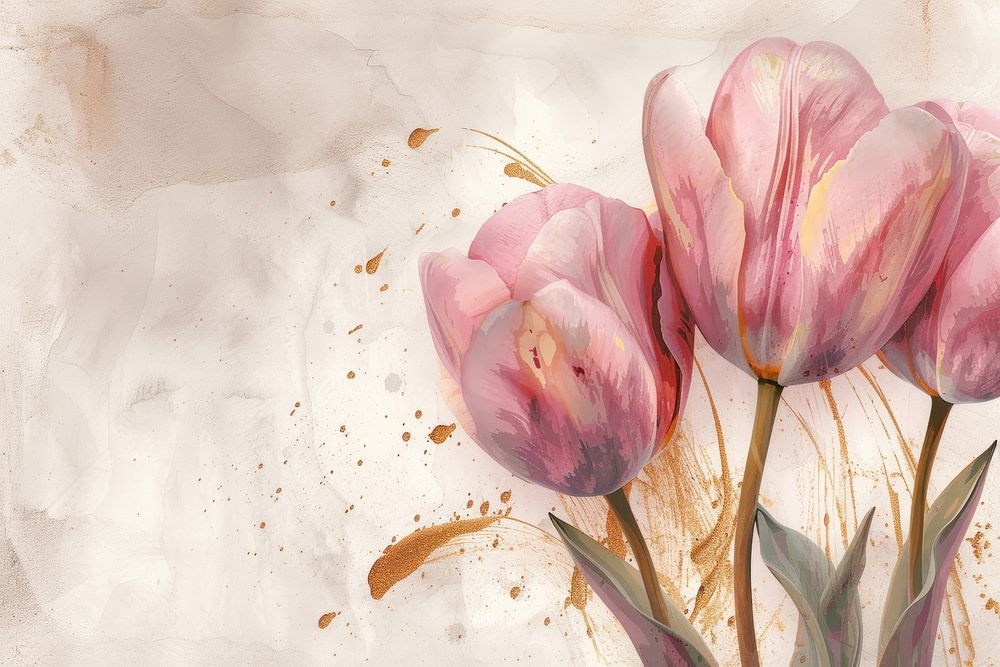 Pink tulip watercolor background painting blossom flower.