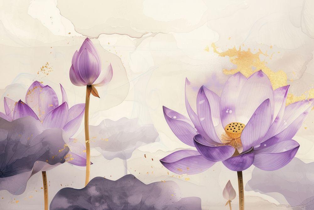 Purple lotus watercolor background painting blossom flower.