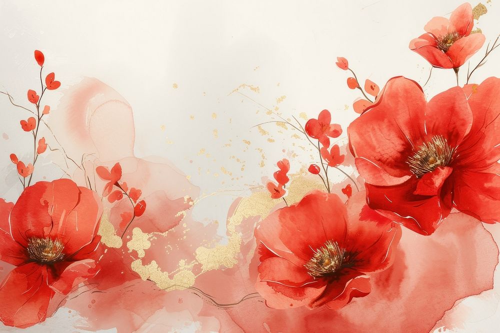 Red floral watercolor background backgrounds painting pattern.