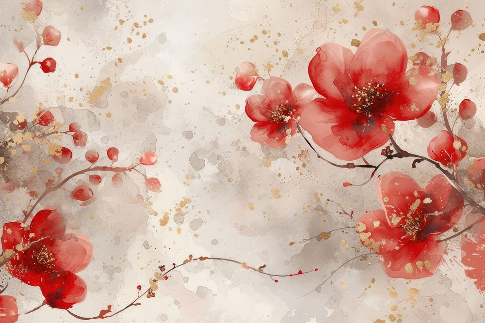 Red floral watercolor background backgrounds blossom flower.