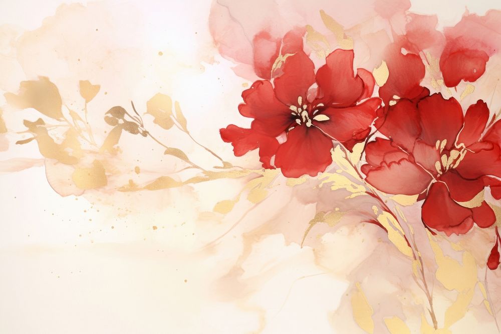 Red floral watercolor background painting blossom pattern.