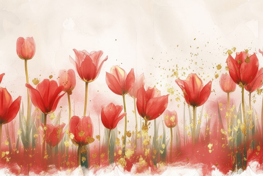 Red tulip forest watercolor background painting backgrounds outdoors.