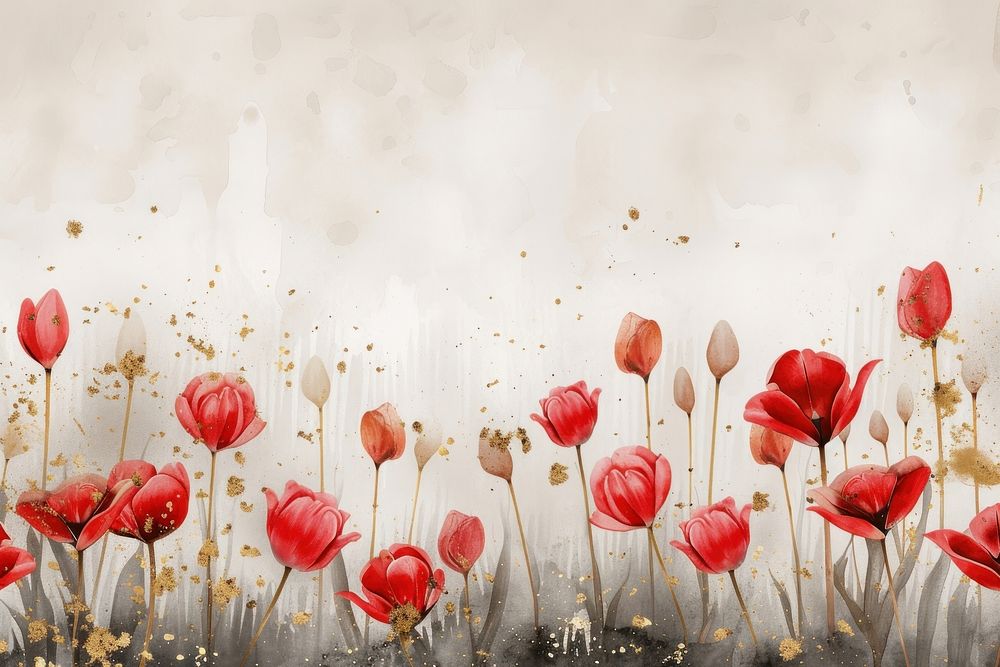 Red tulip forest watercolor background backgrounds painting flower.