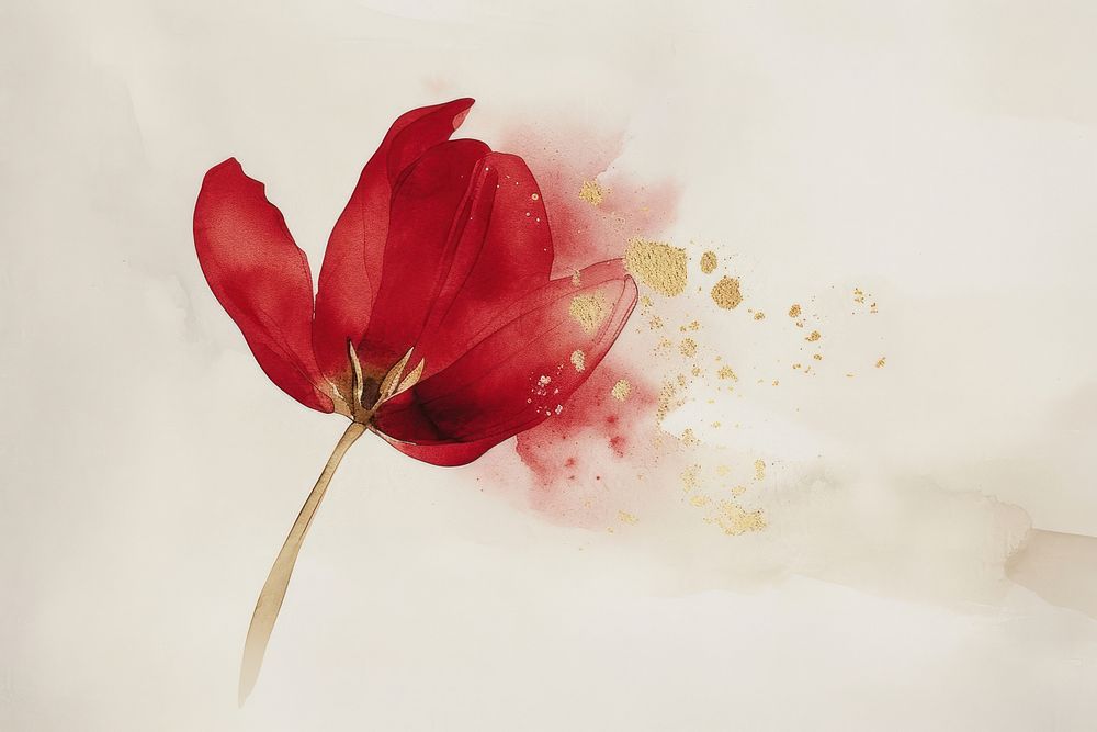 Red tulip watercolor background flower petal plant.