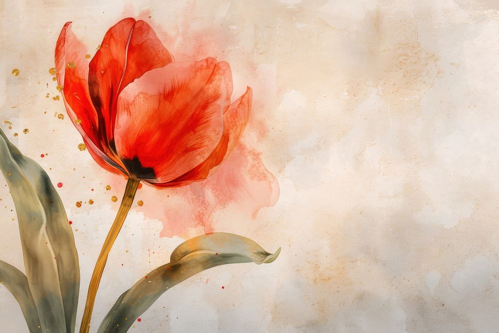 Red tulip watercolor background painting blossom flower.