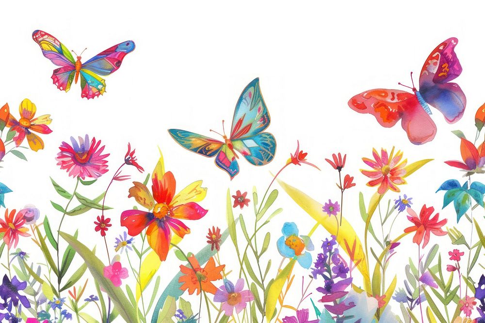 Butterfly and flowers backgrounds outdoors pattern.
