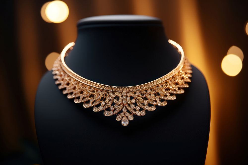 Necklace place on neck gemstone jewelry diamond.