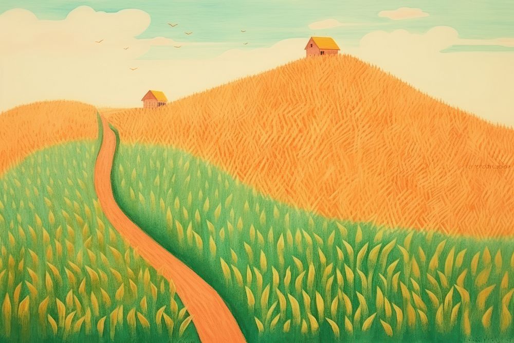 Corn field farm landscape outdoors painting.
