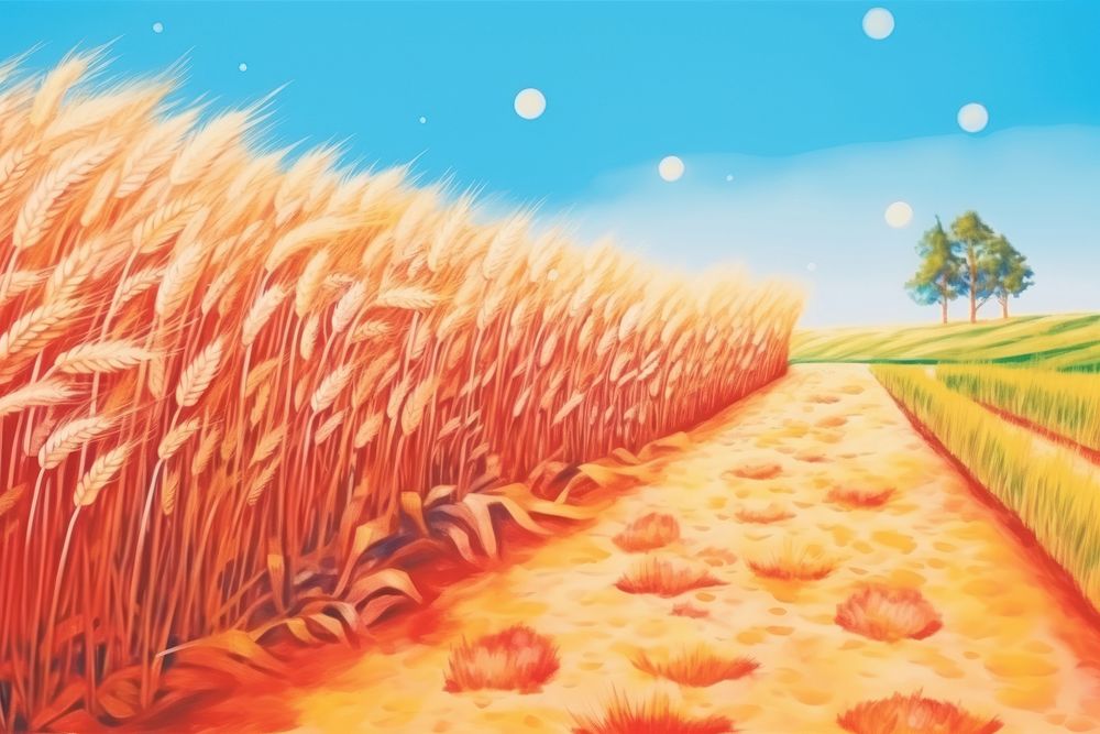 Field wheat agriculture field outdoors painting.
