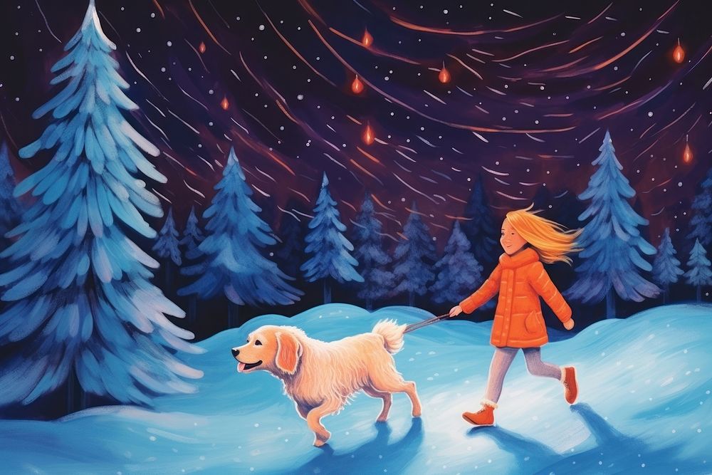 A girl walk with dog christmas footwear mammal.