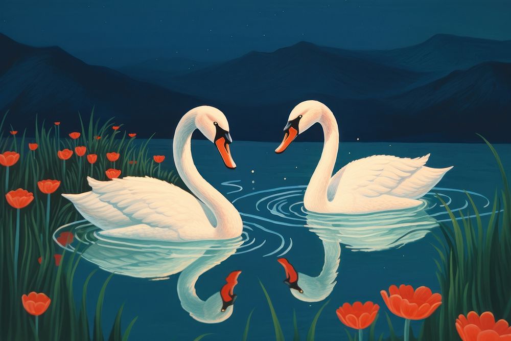 Couple swan outdoors animal nature.