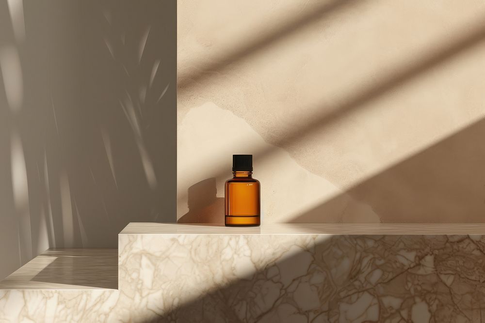 Skincare bottle architecture perfume wall.