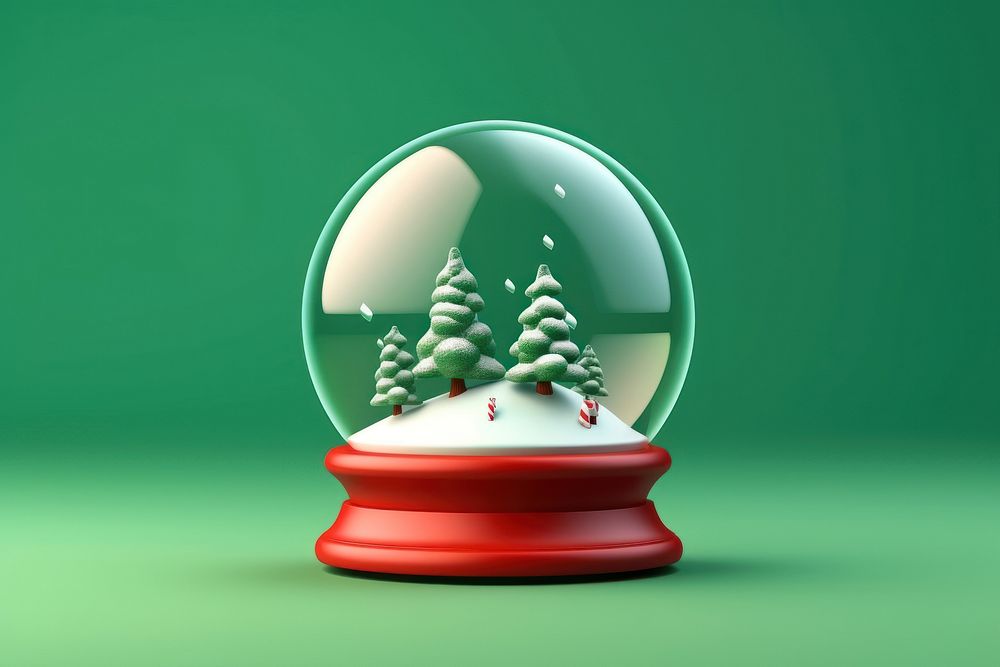Snow globe christmas green red transparent.