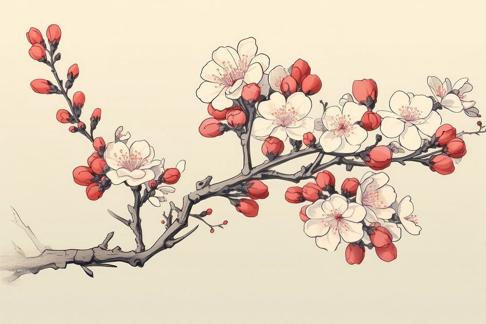 An isolated sakura bouquet flower blossom drawing.