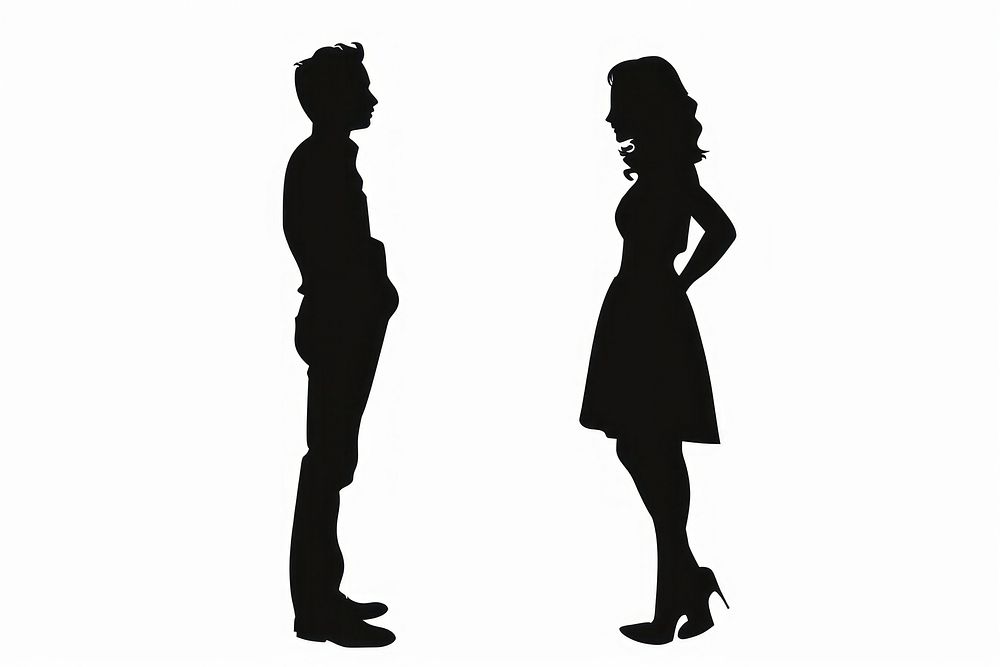 A man talking with a woman silhouette footwear adult.
