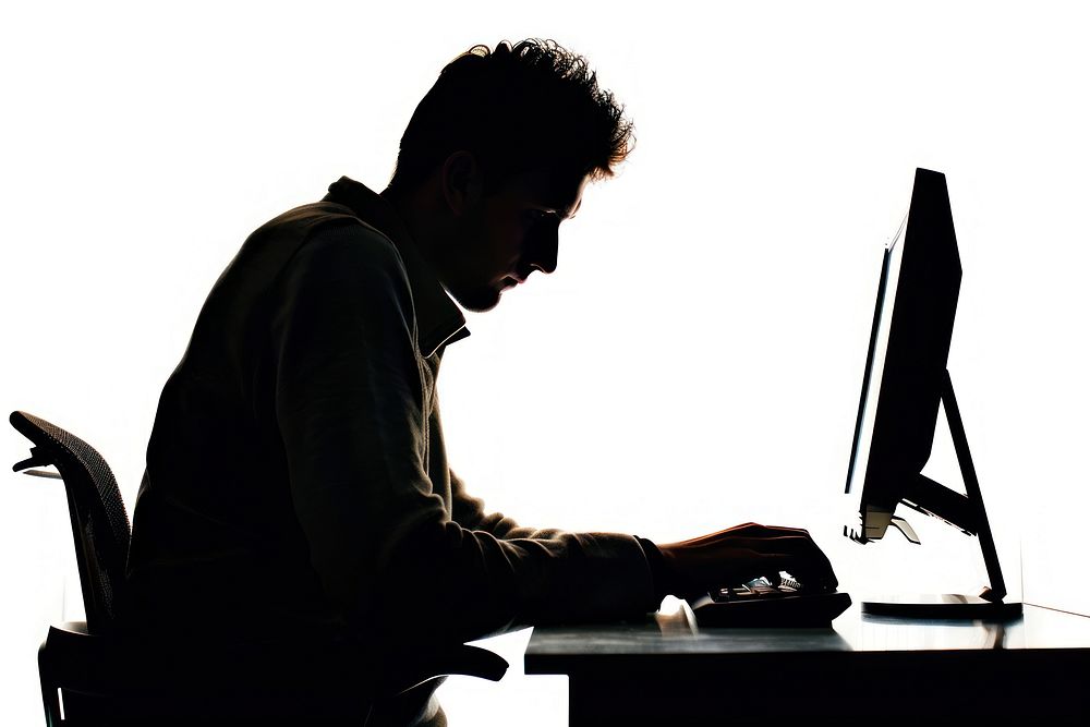 A man working on coputer silhouette clip art furniture computer laptop.