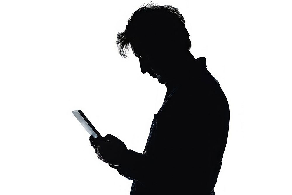 A man working on ipad silhouette computer adult.