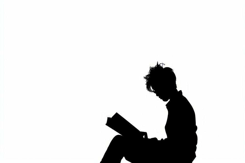A book silhouette reading white adult.