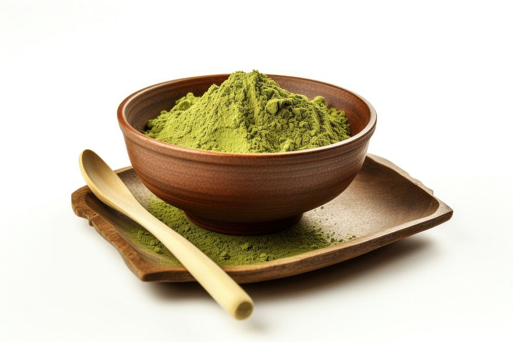 Japanese matcha bowl white background ingredient.