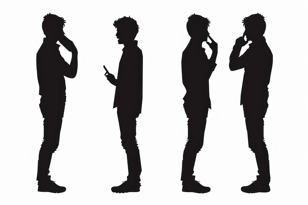 A full body man talking on a phone silhouette adult white.