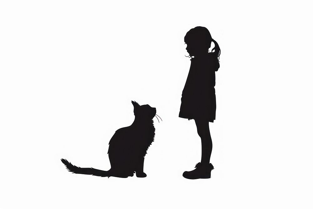 A girl and a cat silhouette mammal pet.