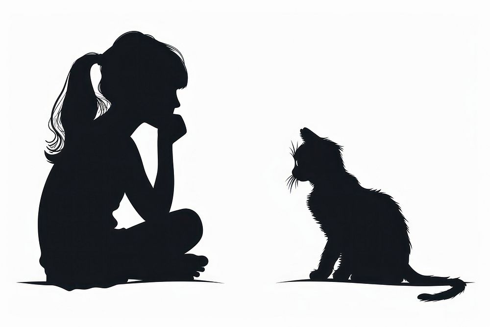A girl and a cat silhouette backlighting mammal.