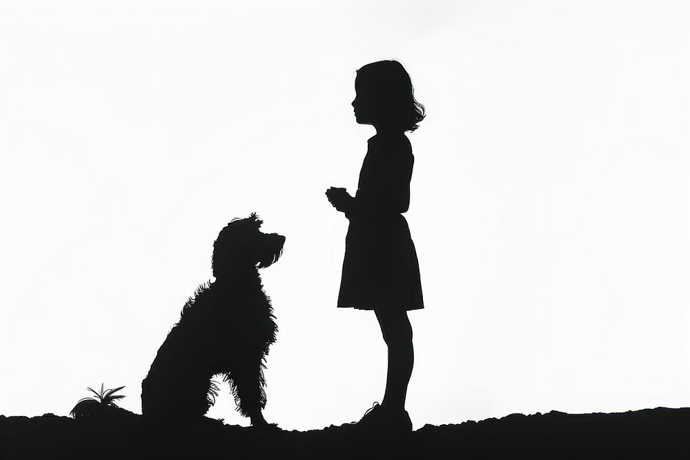 A girl and a dog silhouette backlighting mammal.
