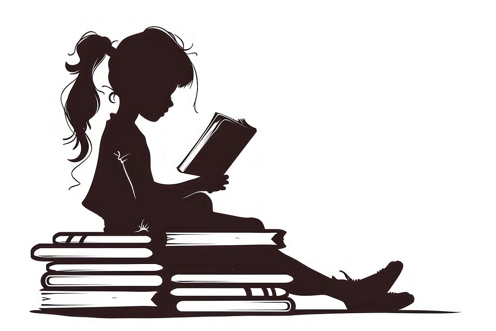 A girl reading books silhouette publication sitting adult.