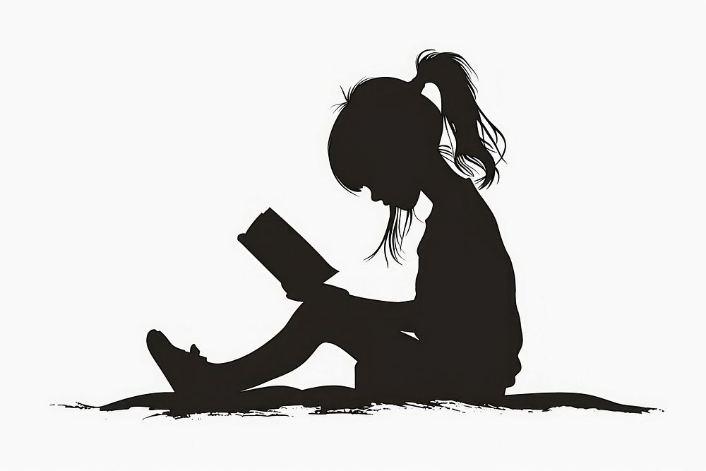 A girl reading books silhouette white background publication creativity.