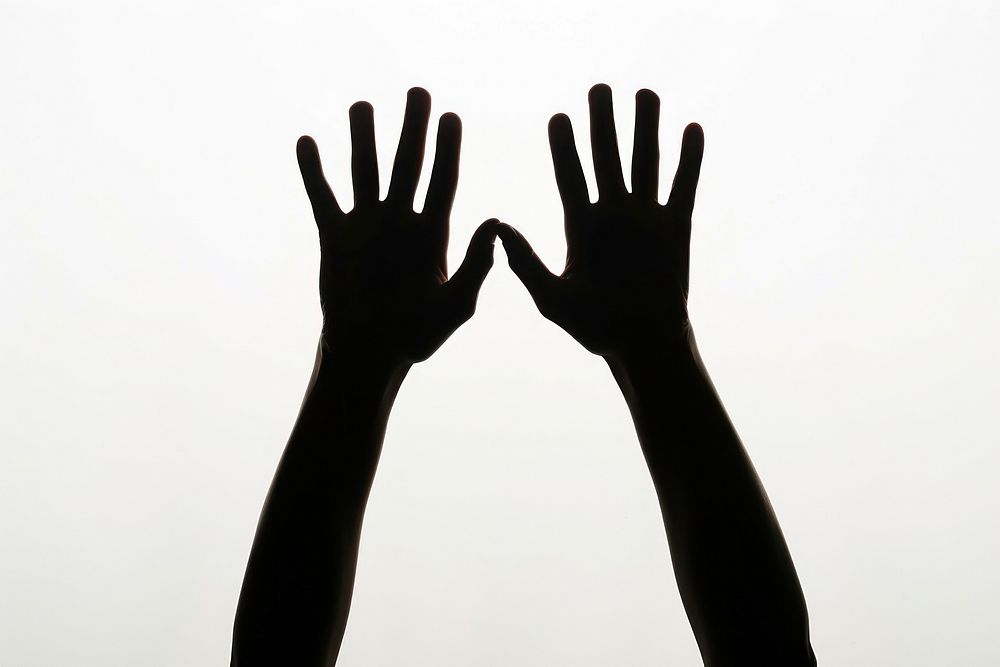 A hands up silhouette finger white background monochrome.