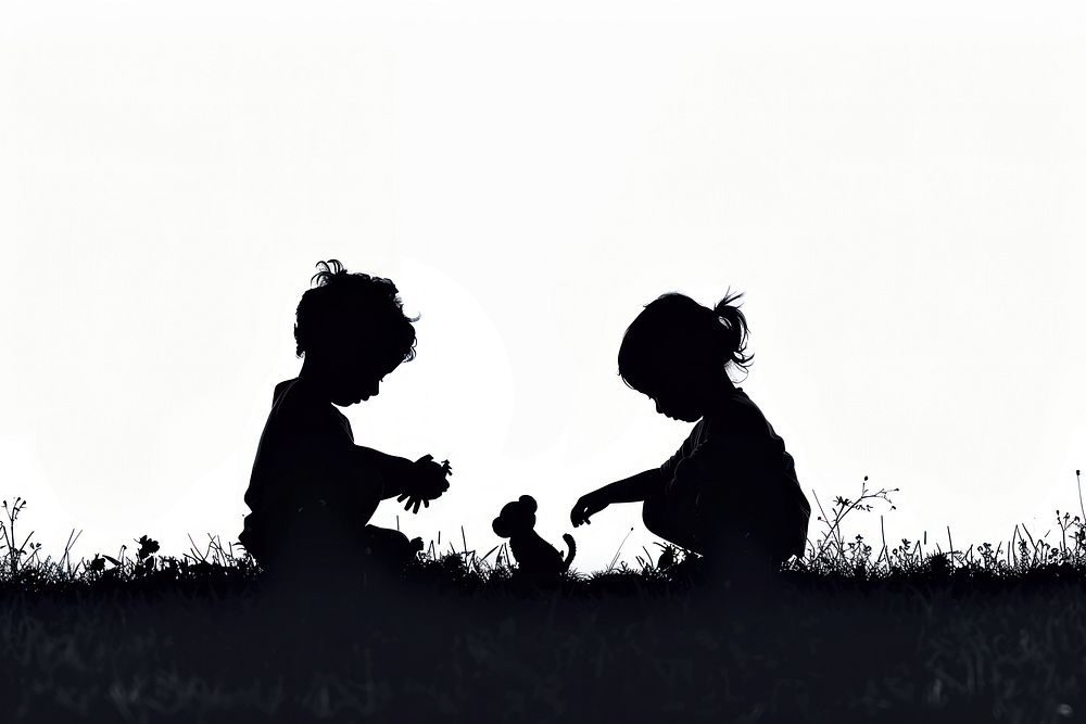 A kid playing toy with friend silhouette backlighting togetherness.